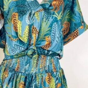 Entro Blue and Orange Leopard Print Dress